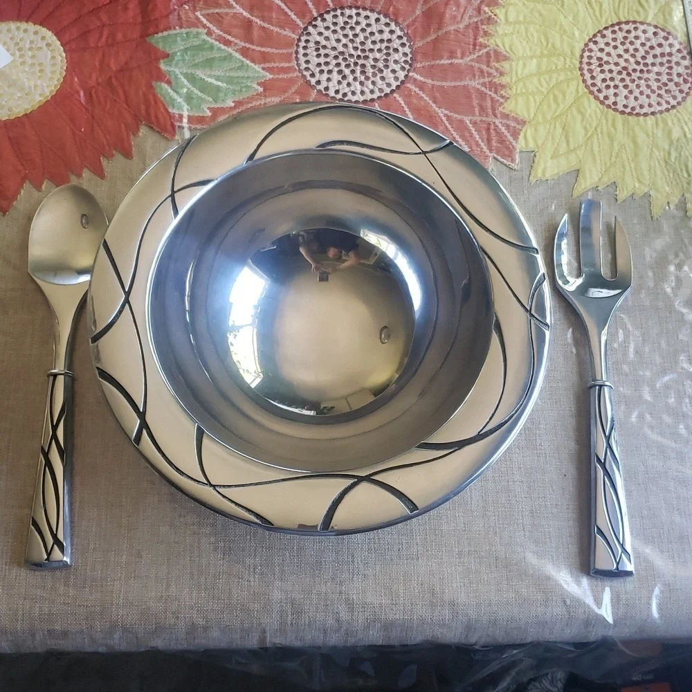 Lenox Vibe Serving Metal Bowl and Spoon Set